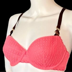 STELLA MCCARTNEY Gemma Relaxing Padded Contour Underwire Bra Coral Pink 34DD 34E